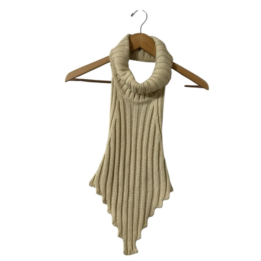 LOCAL EUROPEAN Saro Cream Knit Open Back Turtleneck Sweater Top - Picture 6 of 8